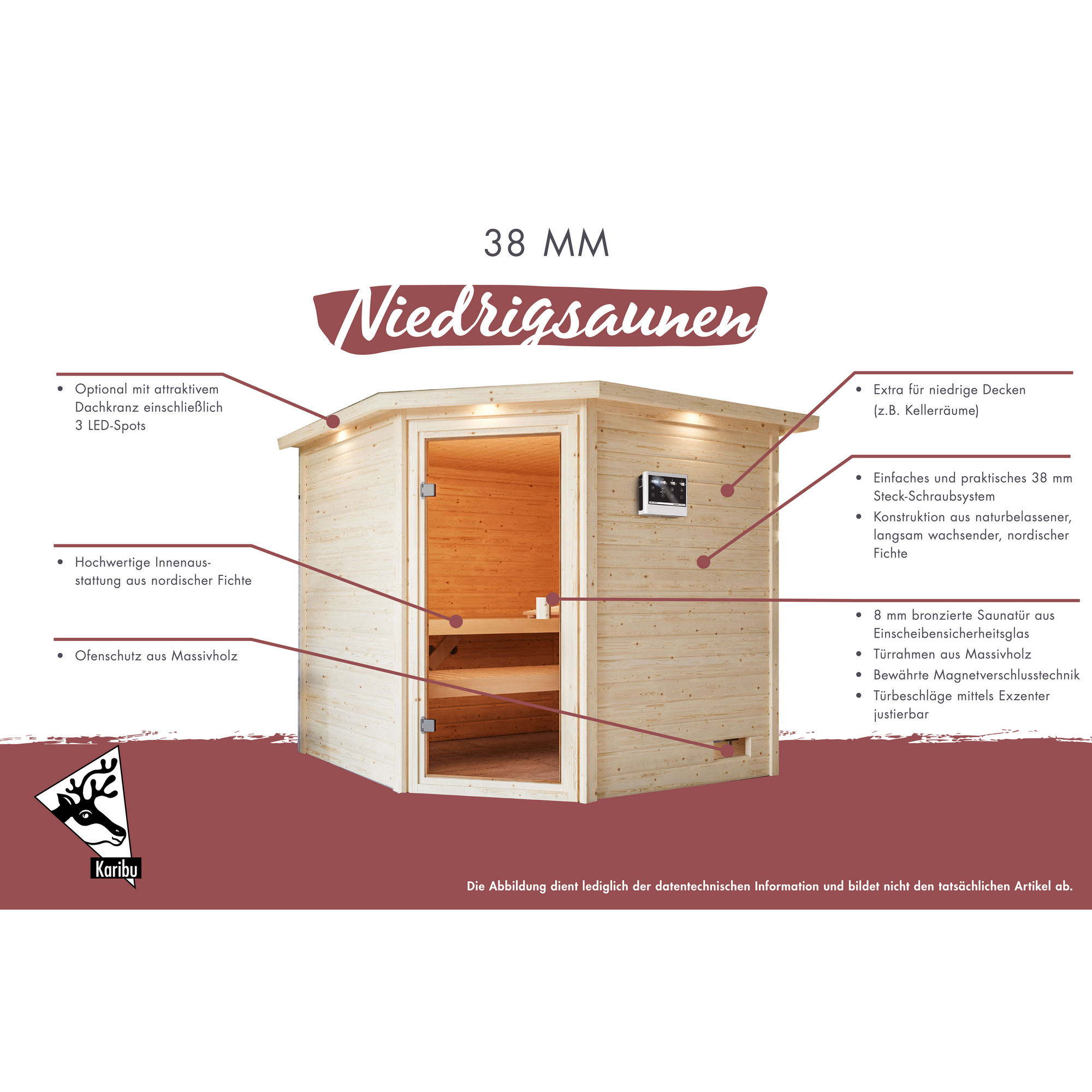 Massivholzsauna Delia Naturbelassen Mit Kranz Und Bronzierter T R