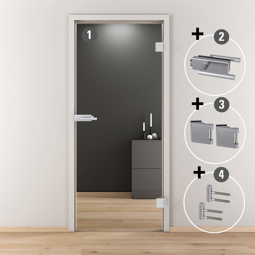 Glasdrehtür Set Nova 510 DIN R mit Beschlägen