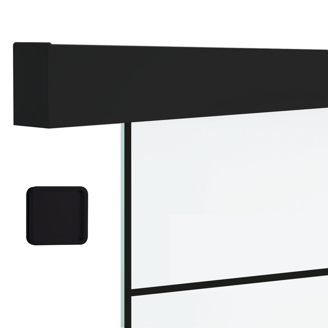 Schwarze Schiebetür aus Glas mit schwarzem Griff