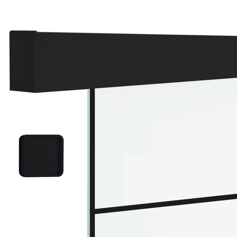 Schwarze Schiebetür aus Glas mit schwarzem Griff