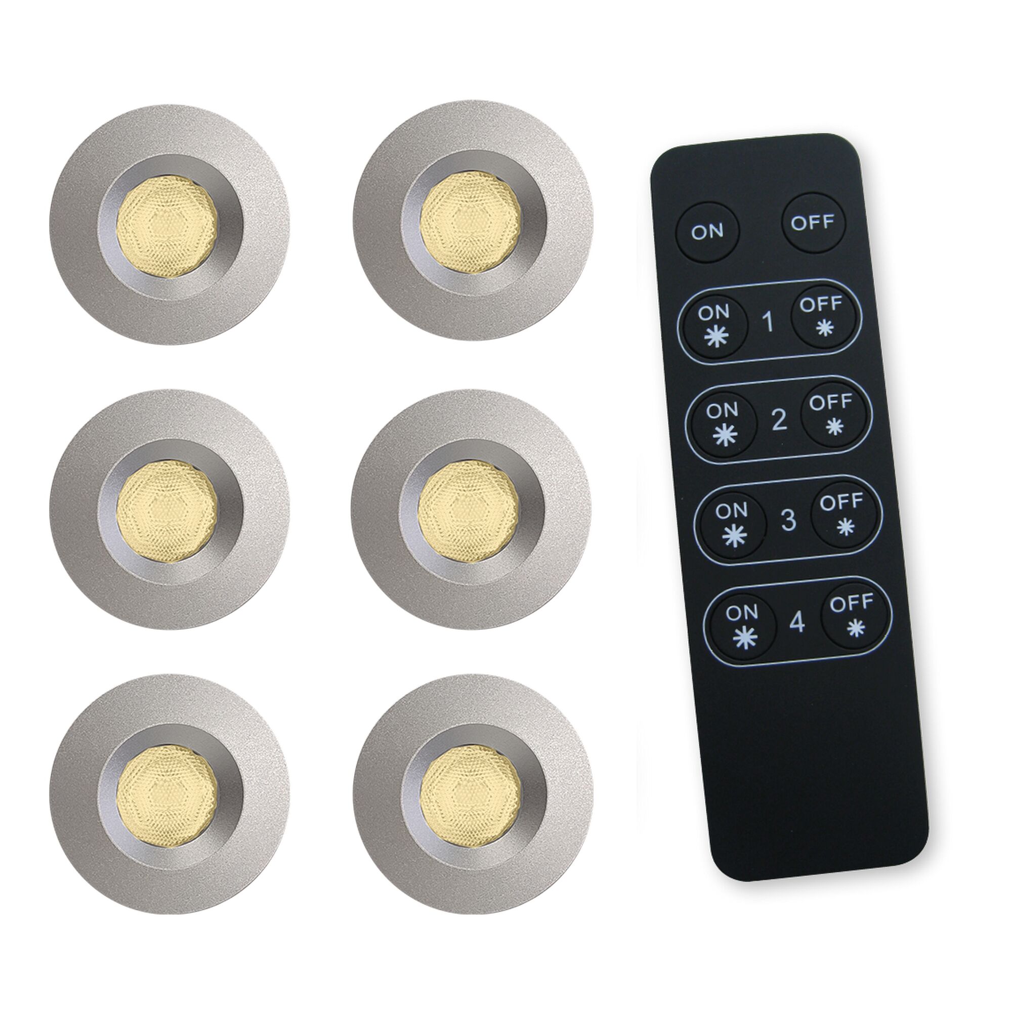 Sechs LED-Leuchten und eine Fernbedienung