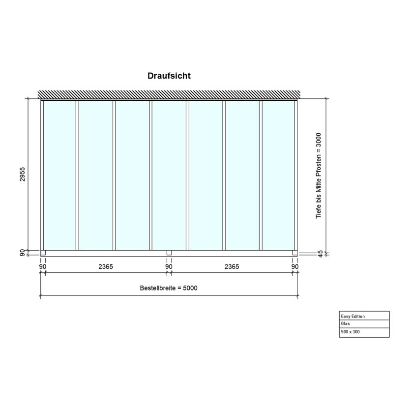 Draufsicht Terrassendach Easy 5x3 weiss