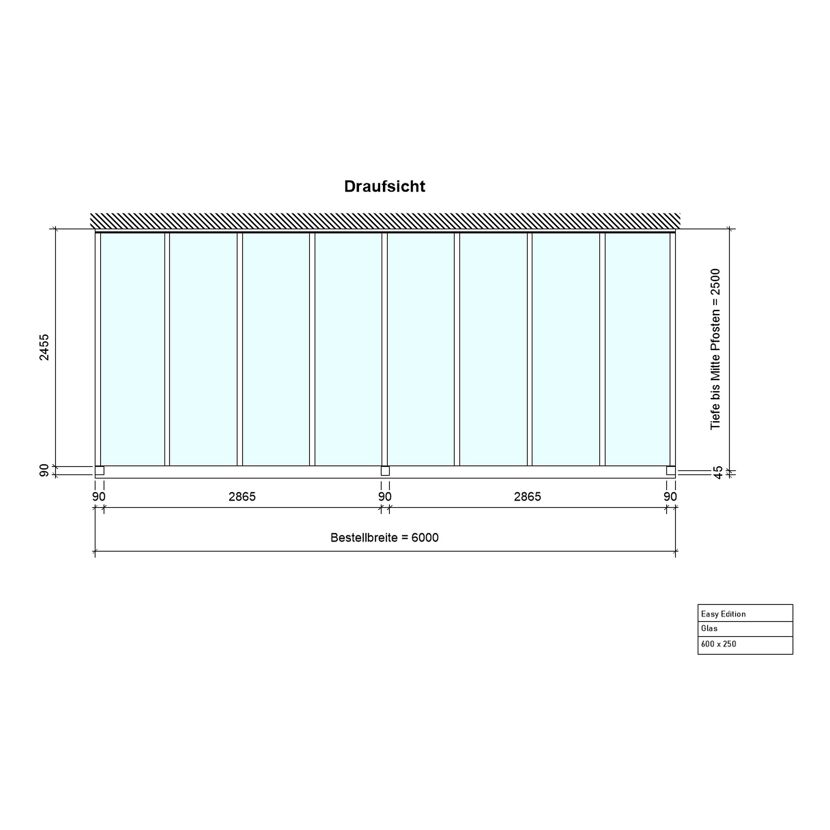 Terrassenüberdachung 'Easy Edition' 600 x 250 cm Verbundsicherheitsglas klar anthrazit