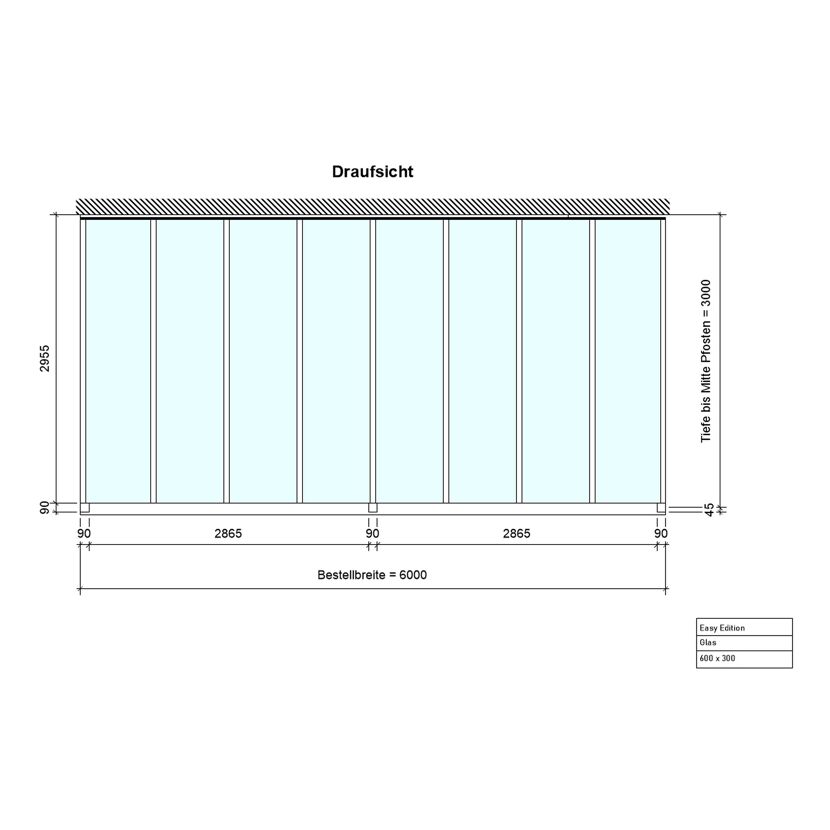 Terrassenüberdachung 'Easy Edition' 600 x 300 cm Verbundsicherheitsglas klar anthrazit