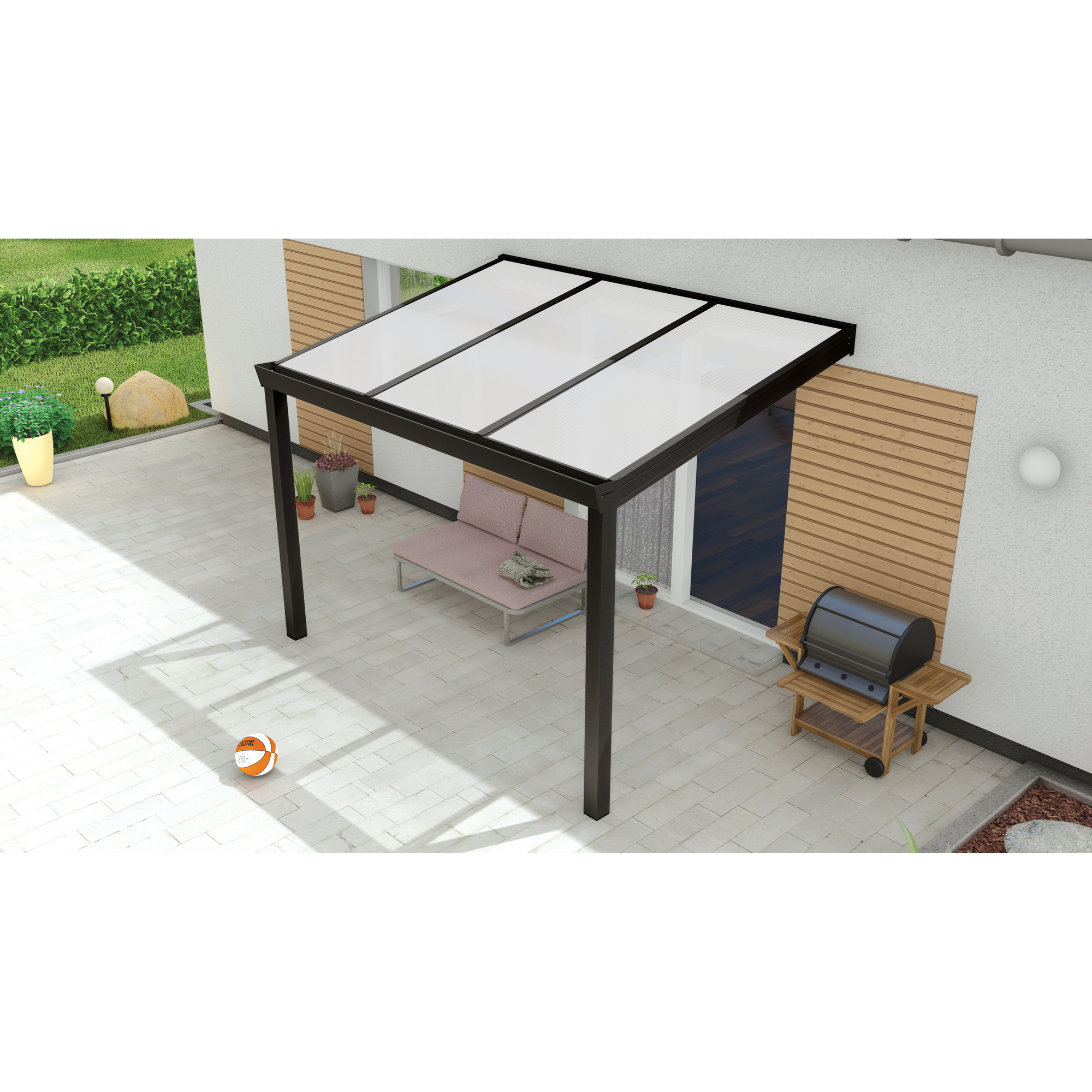 Terrassenüberdachung 'Legend Edition' 300 x 200 cm Polycarbonat opal schwarz