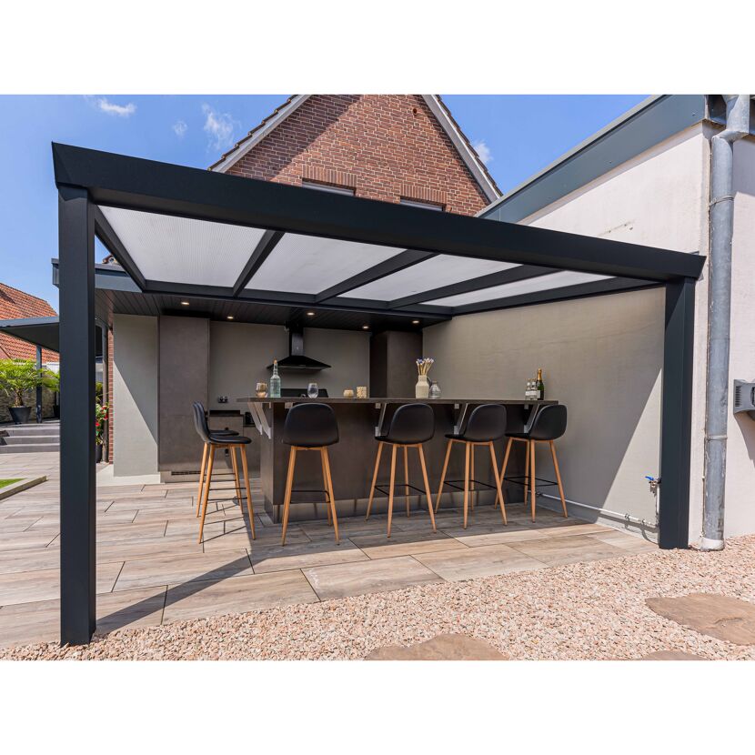 Terrassenüberdachung 'Legend Edition' 400 x 400 cm schwarz Polycarbonat opal