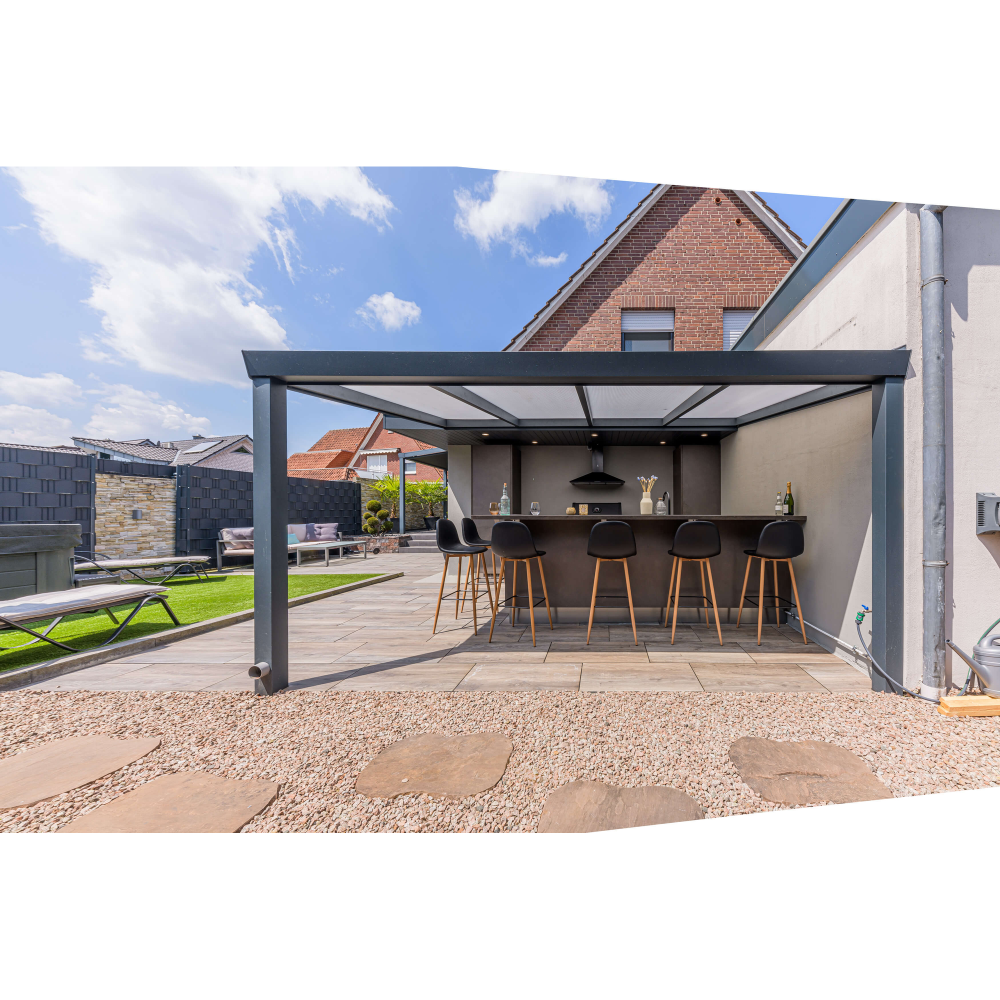 Terrassenüberdachung 'Legend Edition' 400 x 500 cm schwarz Polycarbonat opal