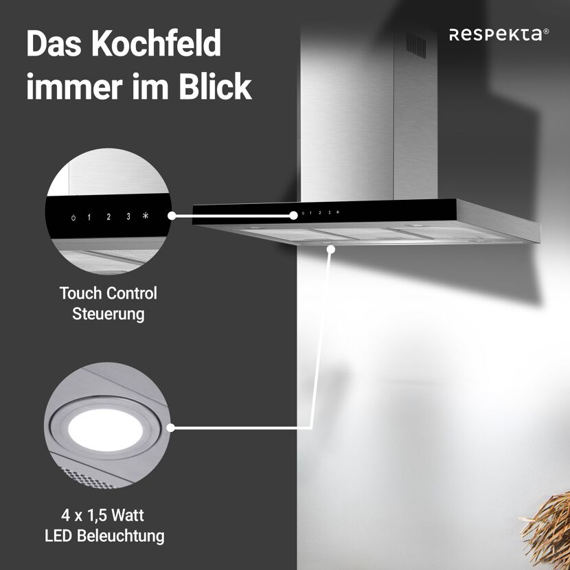 Inselhaube 'CH44099GISAM' Glas/Edelstahl 90 cm