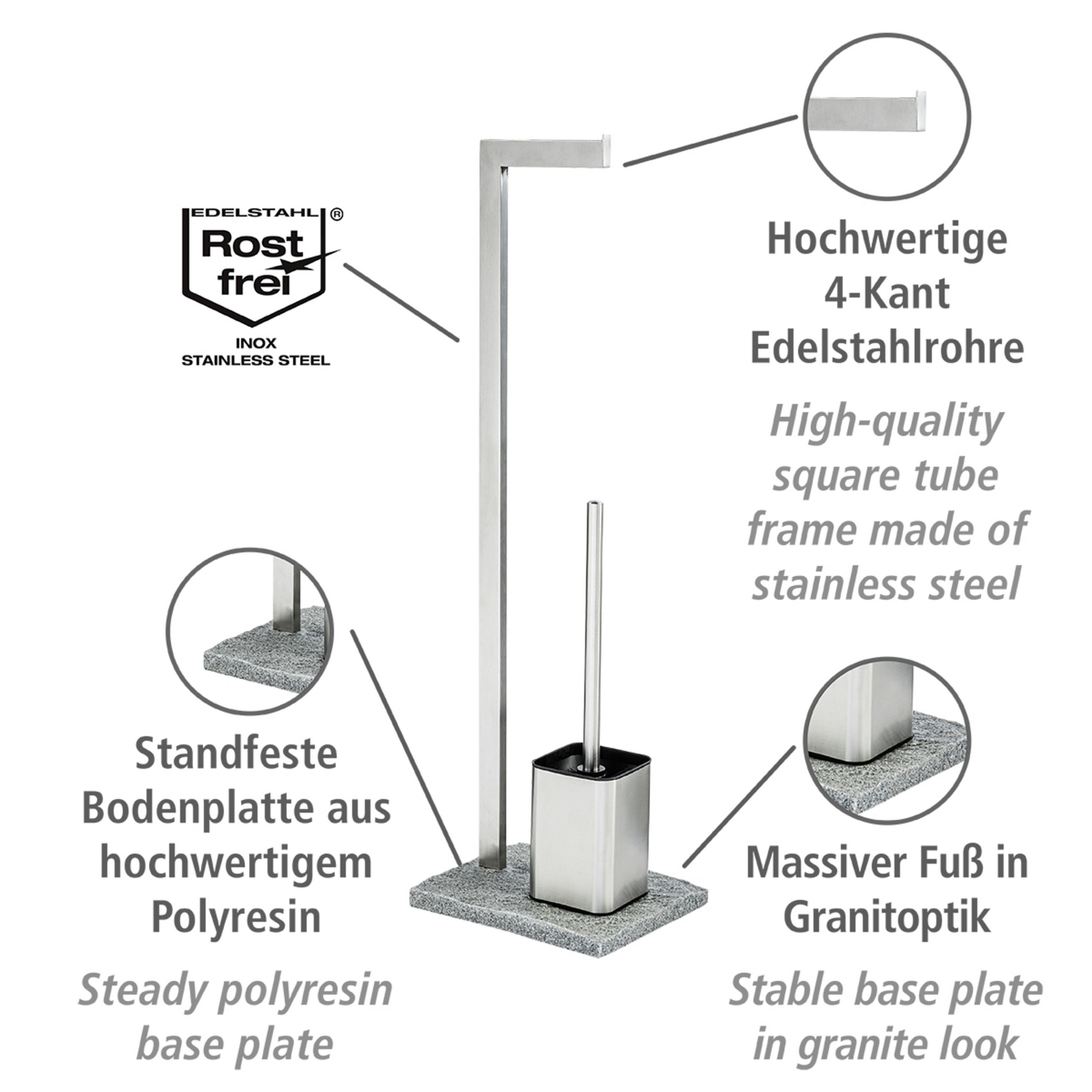 Stand WC-Garnitur 'Granit' 2-in-1 edelstahlfarben/grau + product picture