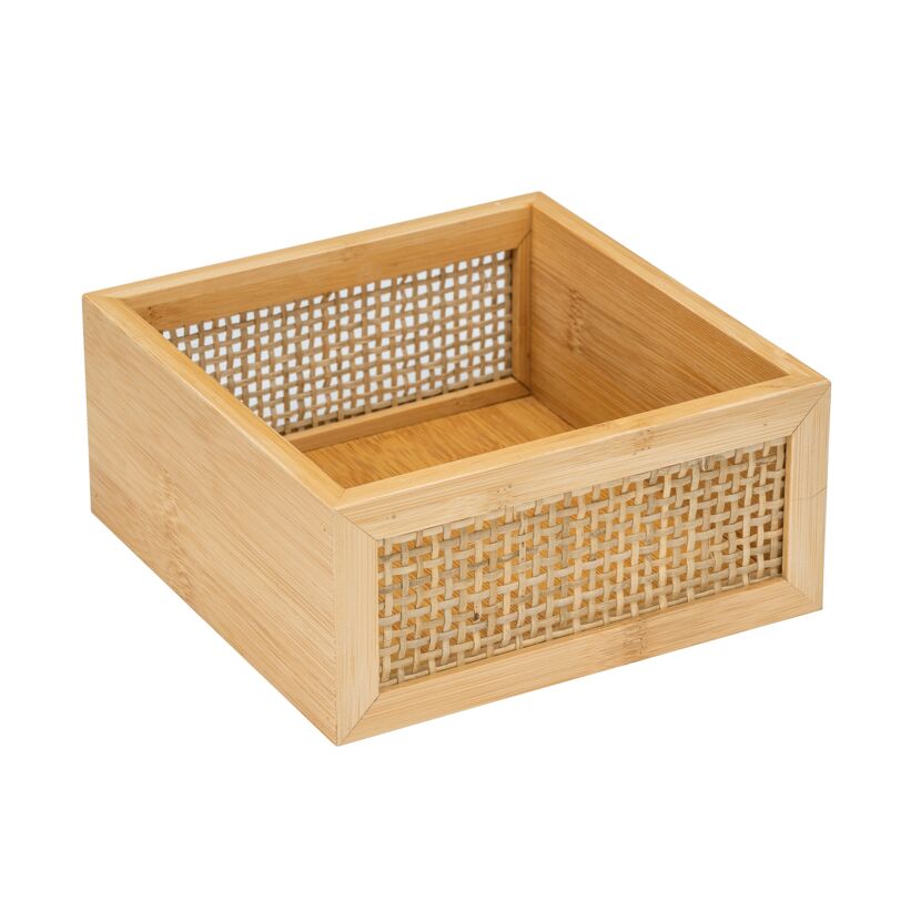 Quadratischer Bambuskorb mit Rattan
