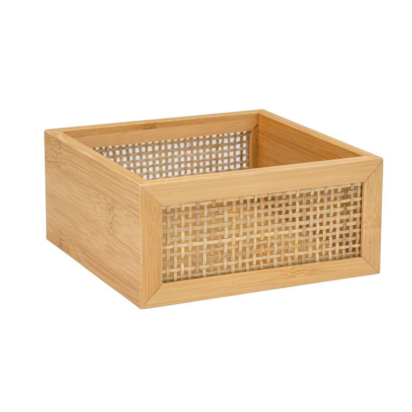 Holzbox mit Korbgeflecht