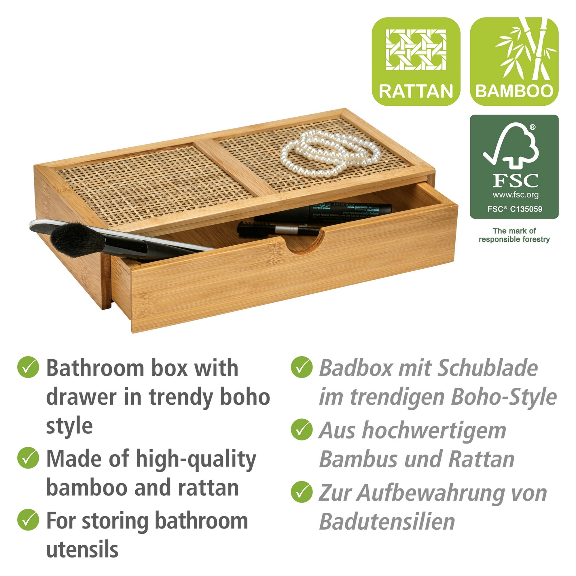 Ablagebox 'Allegre' Bambus/Rattan mit Schublade 28 x 14 x 6 cm + product picture