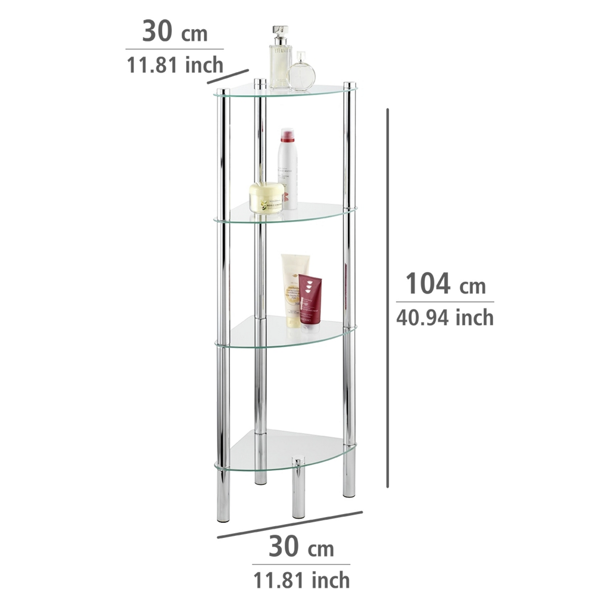 Eckregal 'Yago' Edelstahl 4 Glasböden 30 x 30 x 104 cm + product picture