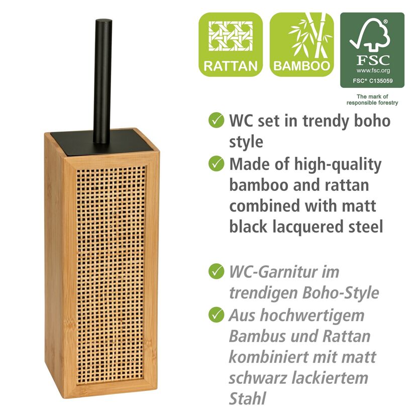 Toilettenbürstengarnitur aus Bambus und Rattan