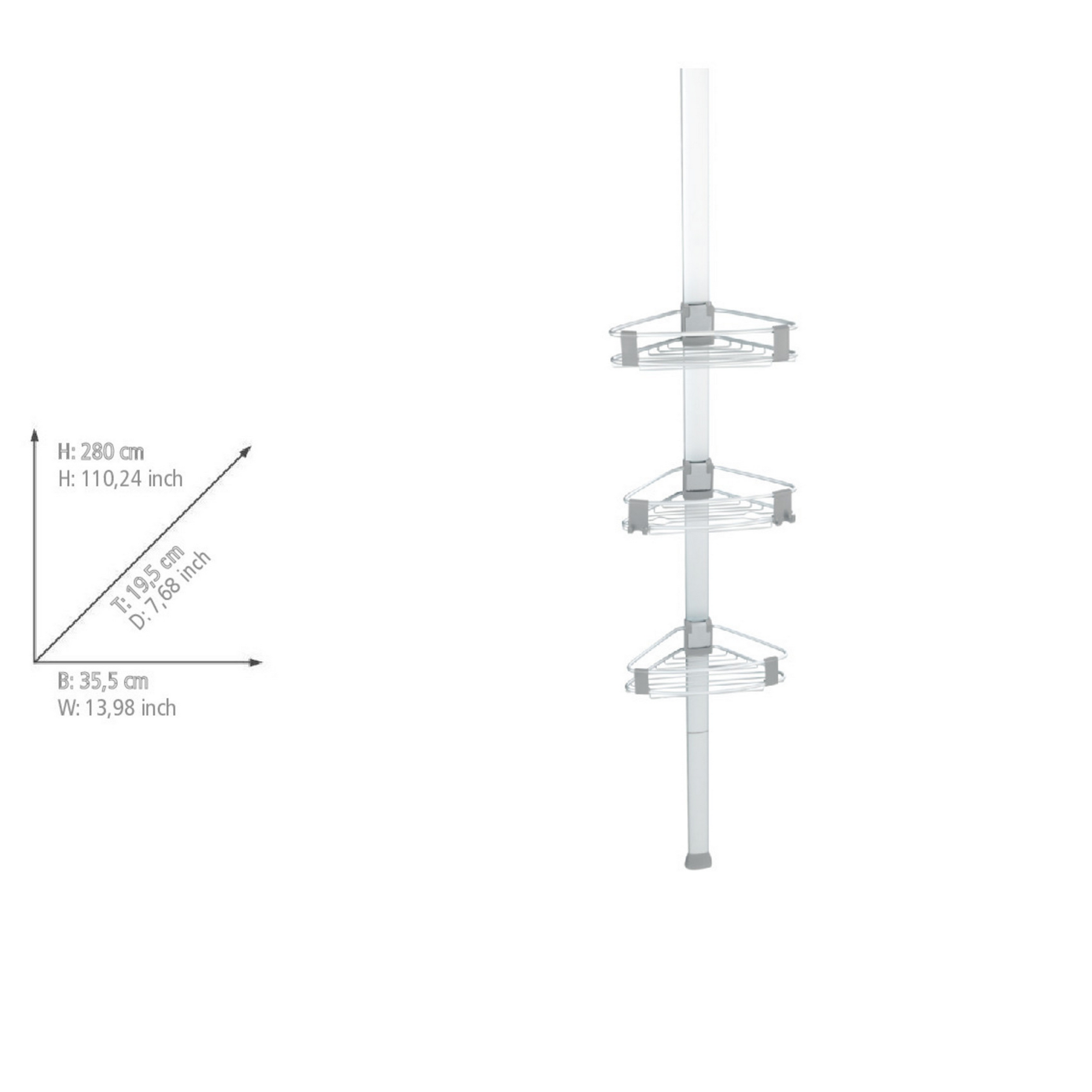 Teleskop-Eckregal 'Purio' silber/grau 3 Körbe 188-280 cm + product picture