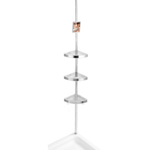 Teleskop-Eckregal 'Premium' edelstahlfarben 3 Ablagen, Spiegel 70-260 cm
