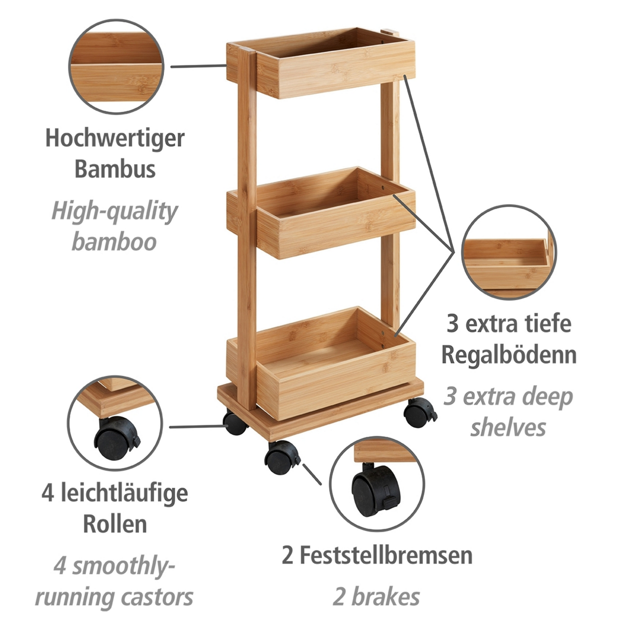 Rollwagen 'Tortona' Bambus 3 Regalböden 31 x 18 x 71,5 cm + product picture