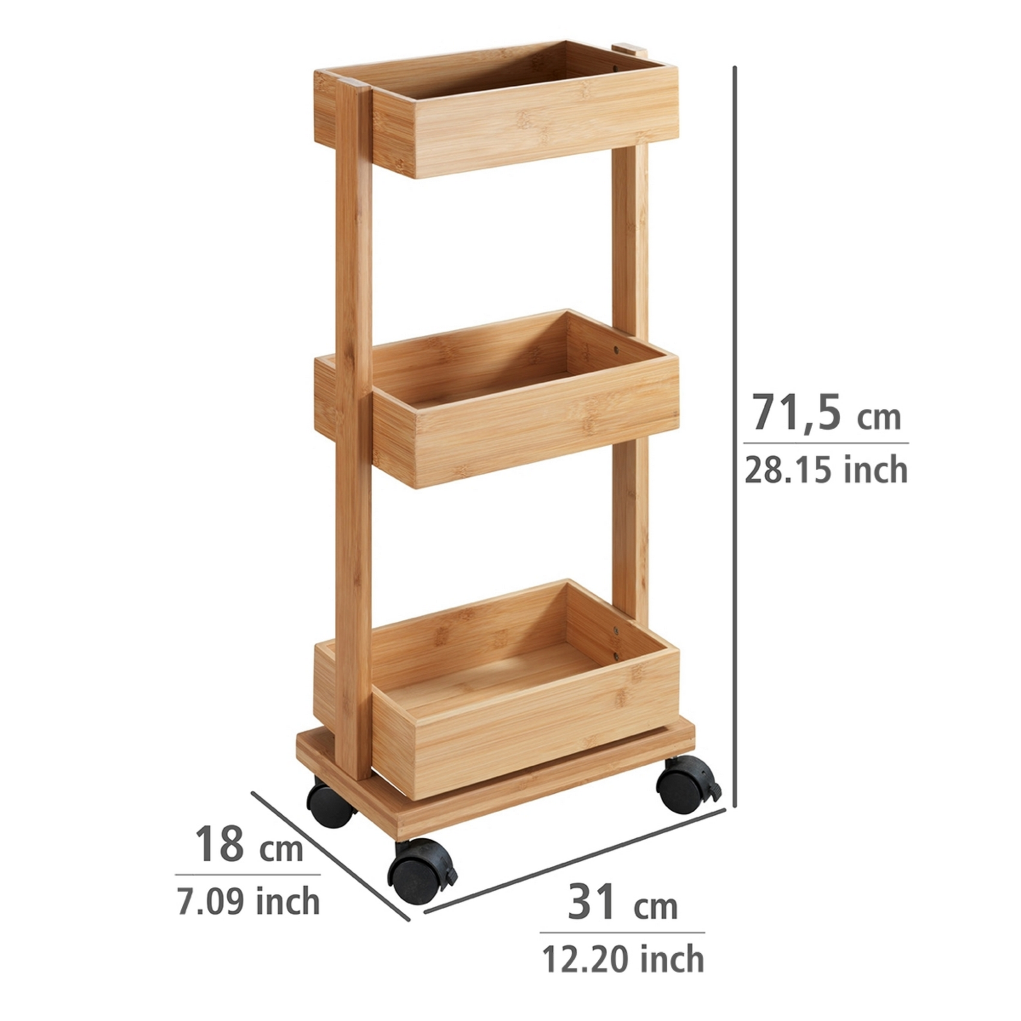 Rollwagen 'Tortona' Bambus 3 Regalböden 31 x 18 x 71,5 cm + product picture