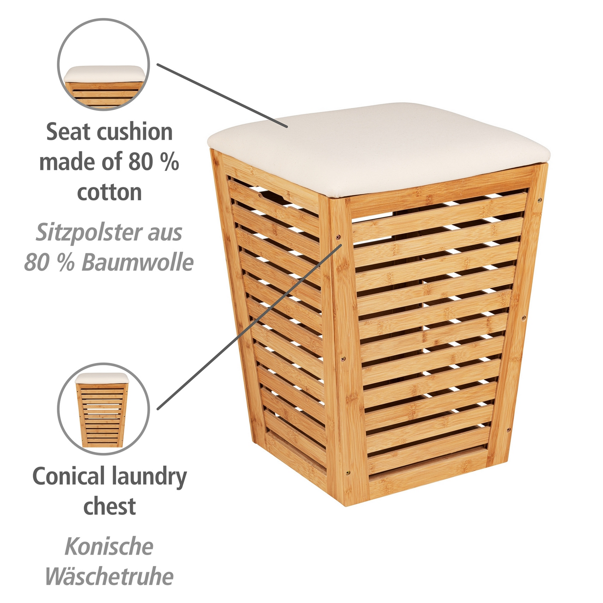 Wäschetruhe 'Bambusa' Bambus 55 l mit Sitzpolster 40 x 40 x 56 cm + product picture