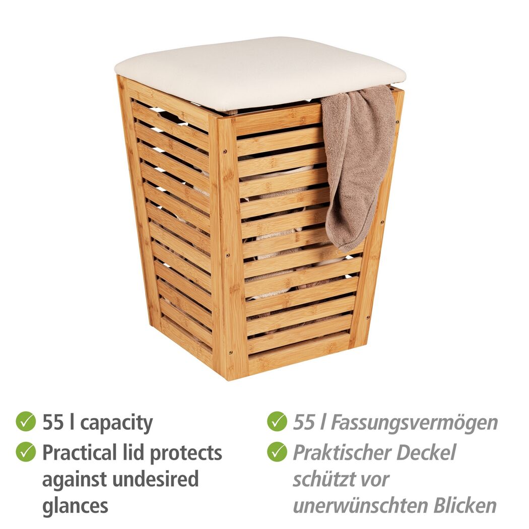 Wäschekorb aus Bambus mit Sitzpolster