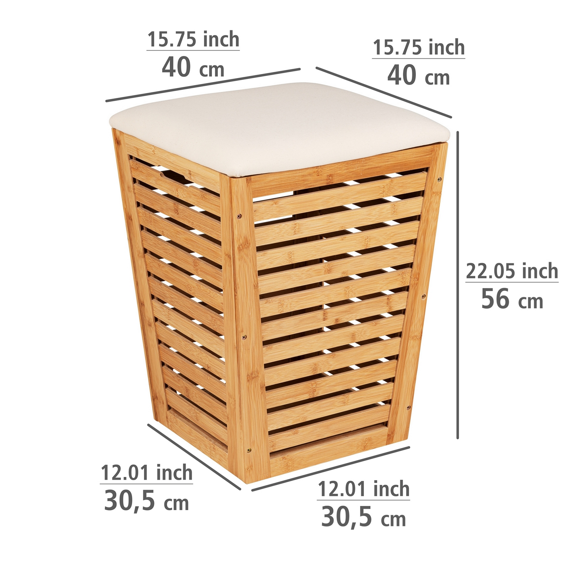 Wäschetruhe 'Bambusa' Bambus 55 l mit Sitzpolster 40 x 40 x 56 cm + product picture