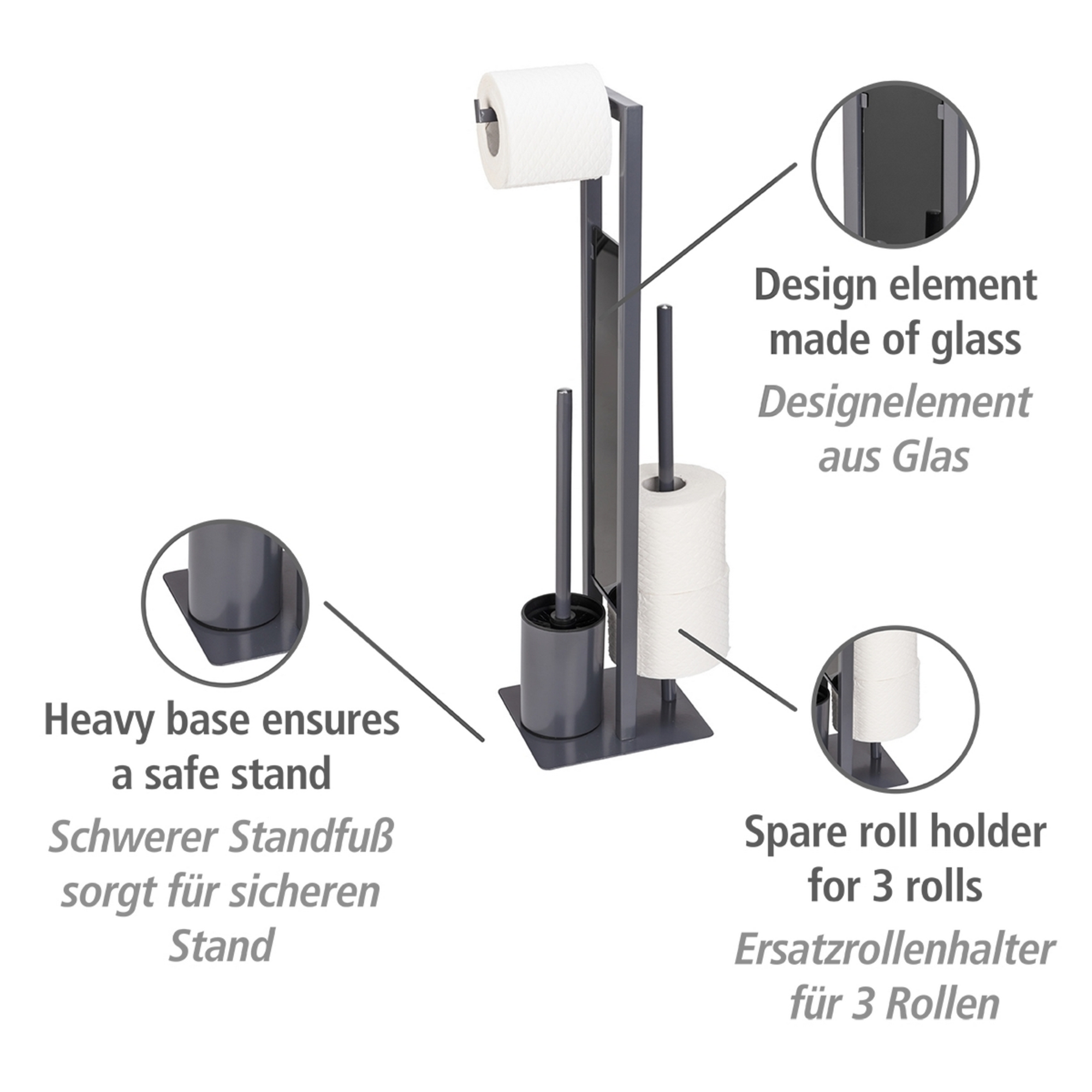 Stand WC-Garnitur 'Rivalta' 3-in-1 grau Standfuß aus Glas + product picture