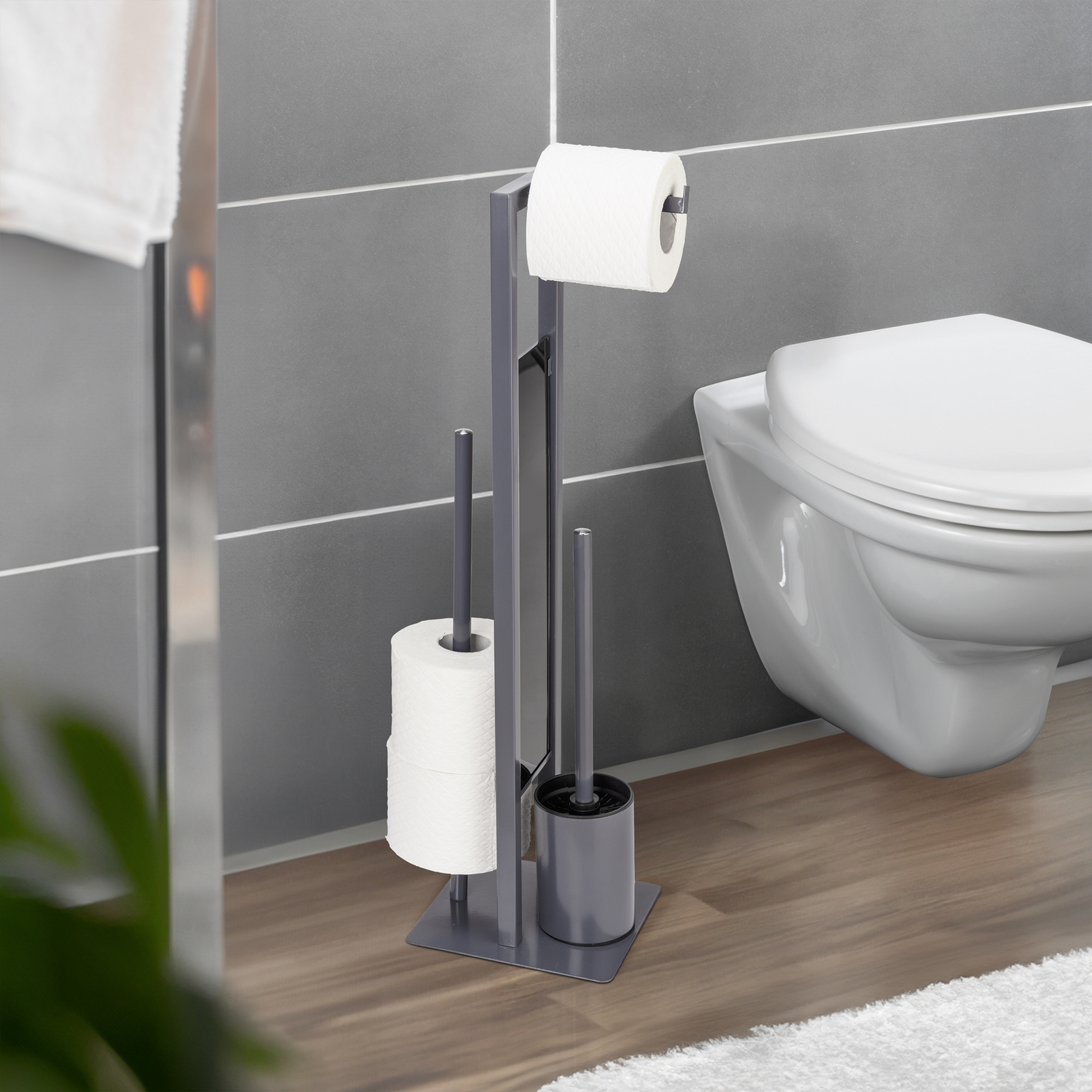 Stand WC-Garnitur 'Rivalta' 3-in-1 grau Standfuß aus Glas + product picture