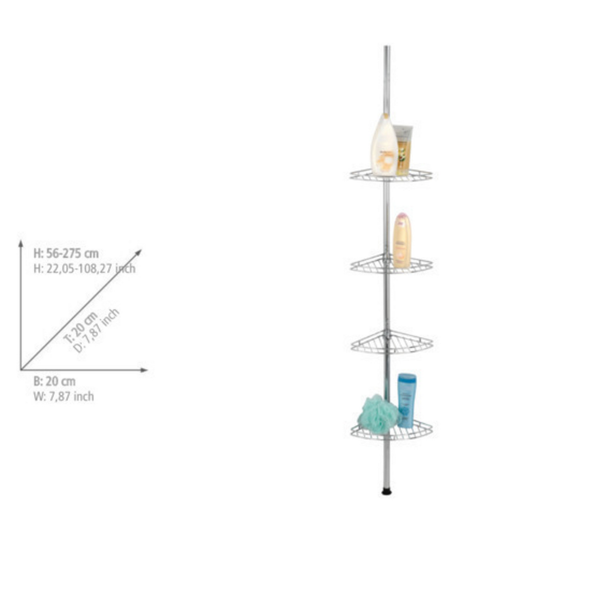 Teleskop-Eckregal Edelstahl 4 Körbe 56-275 cm + product picture