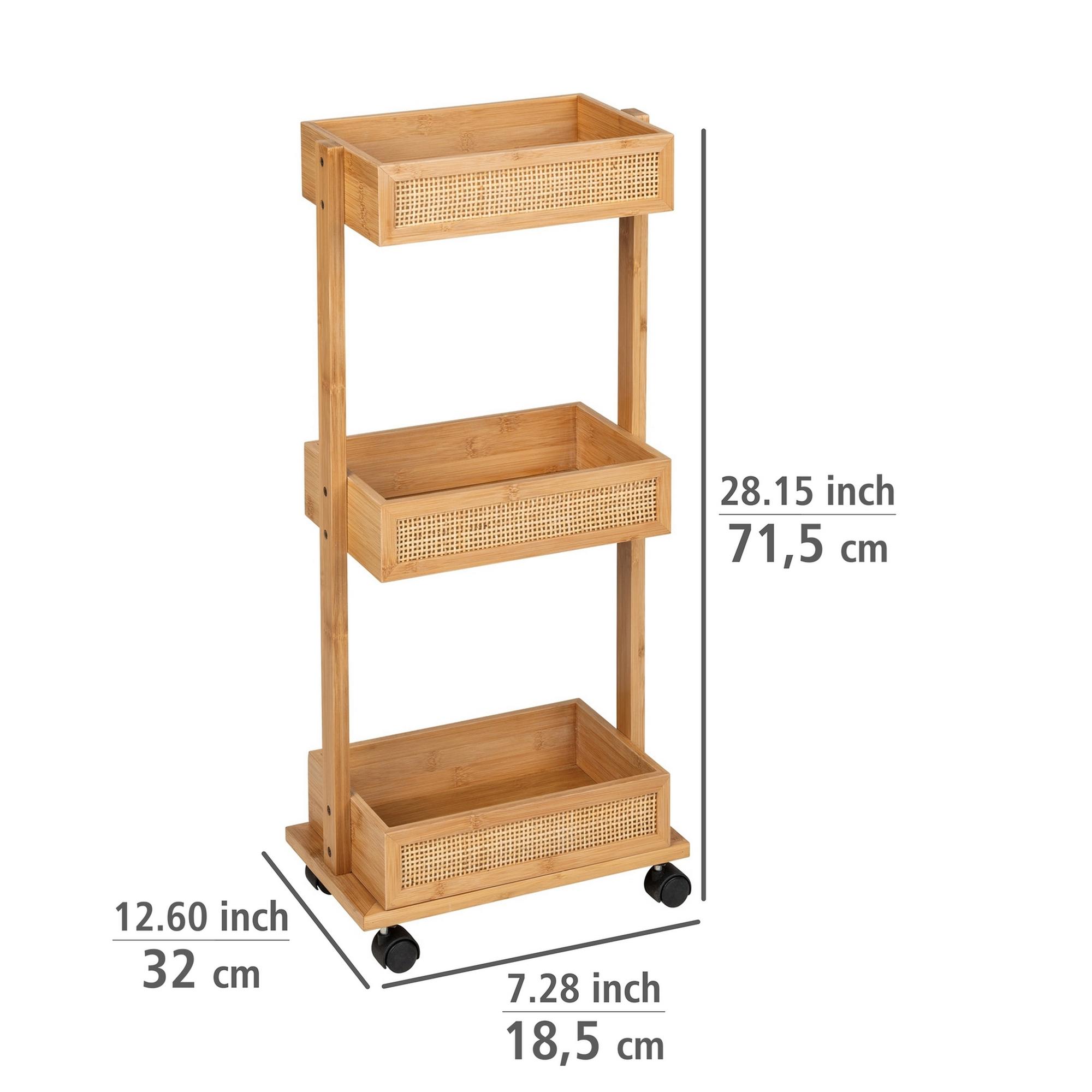 Rollwagen 'Allegre' Bambus/Rattan 3 Regalböden 18,5 x 32 x 71,5 cm + product picture