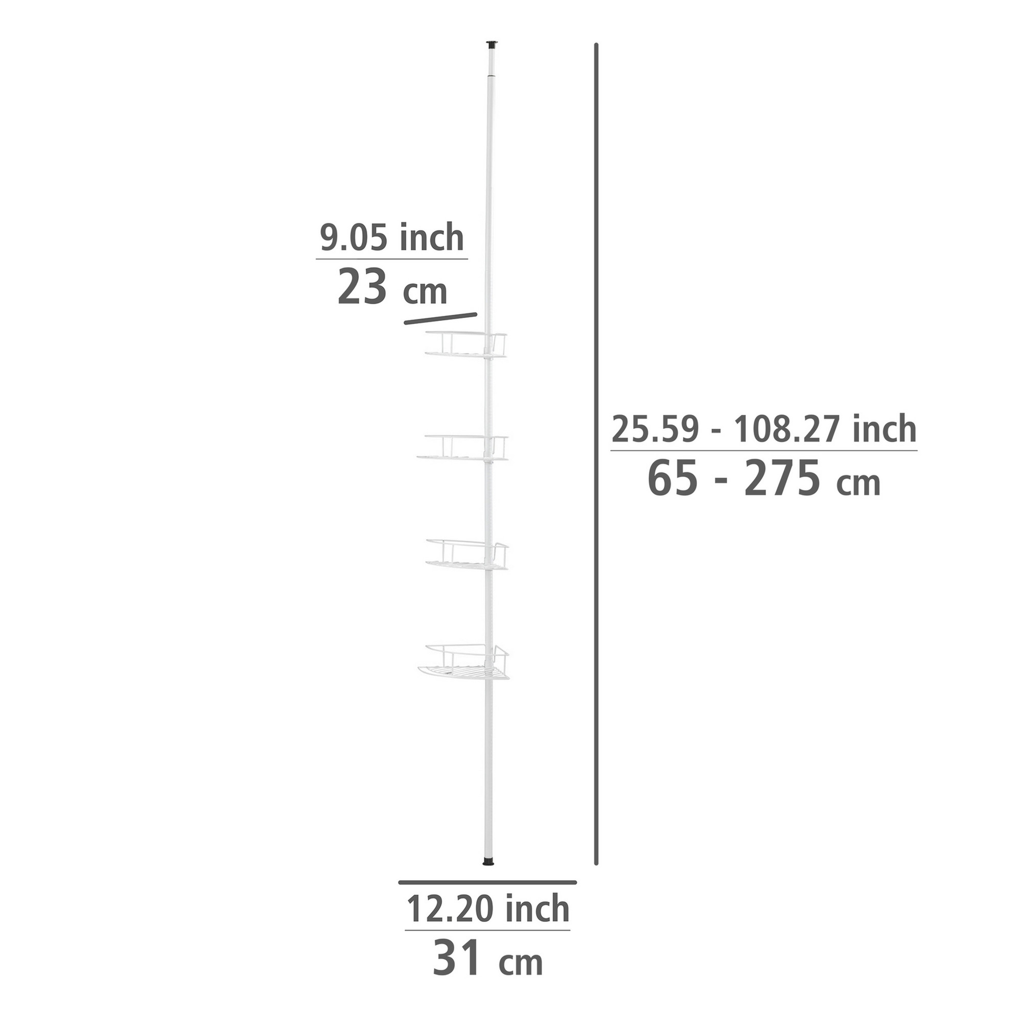 Teleskop-Eckregal 'Dolcedo' matt weiß 4 Körbe 65-275 cm + product picture