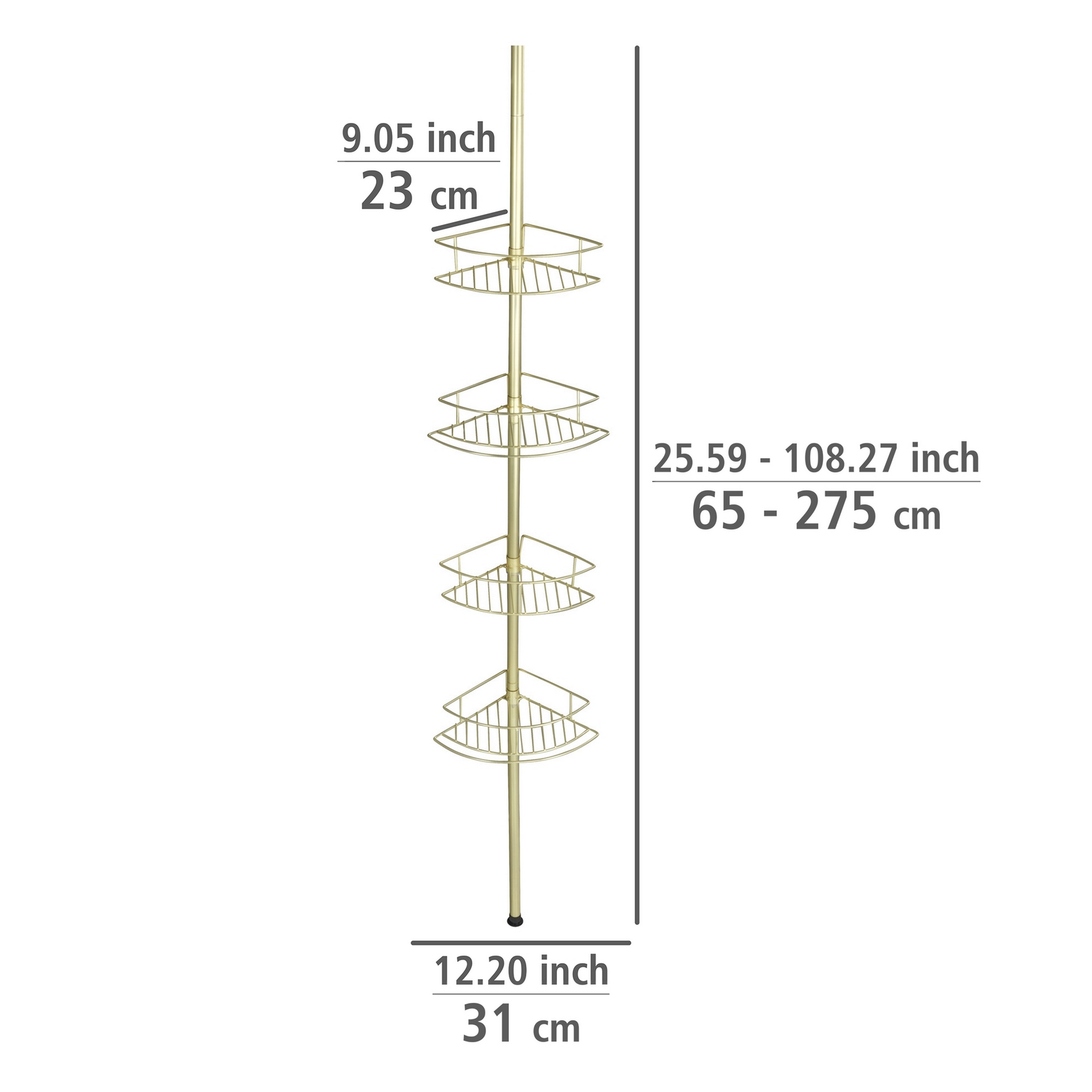 Teleskop-Eckregal 'Dolcedo' matt gold 4 Körbe 65-275 cm + product picture