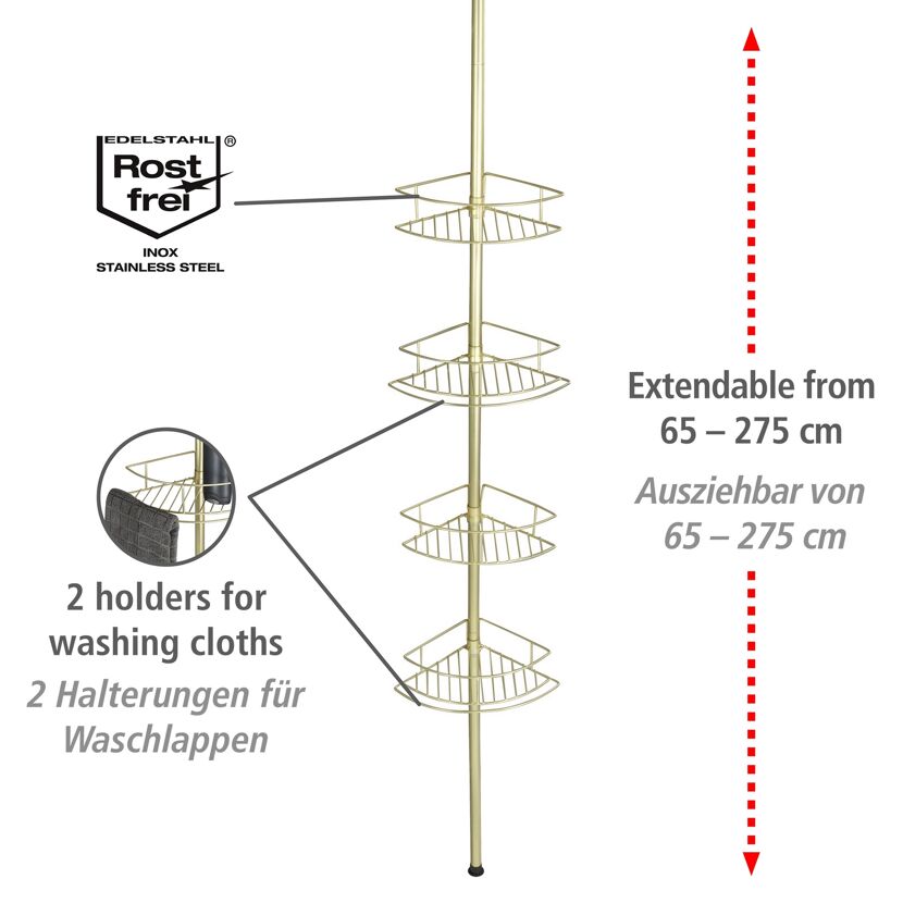 Goldenes Teleskop-Eckregal aus Edelstahl