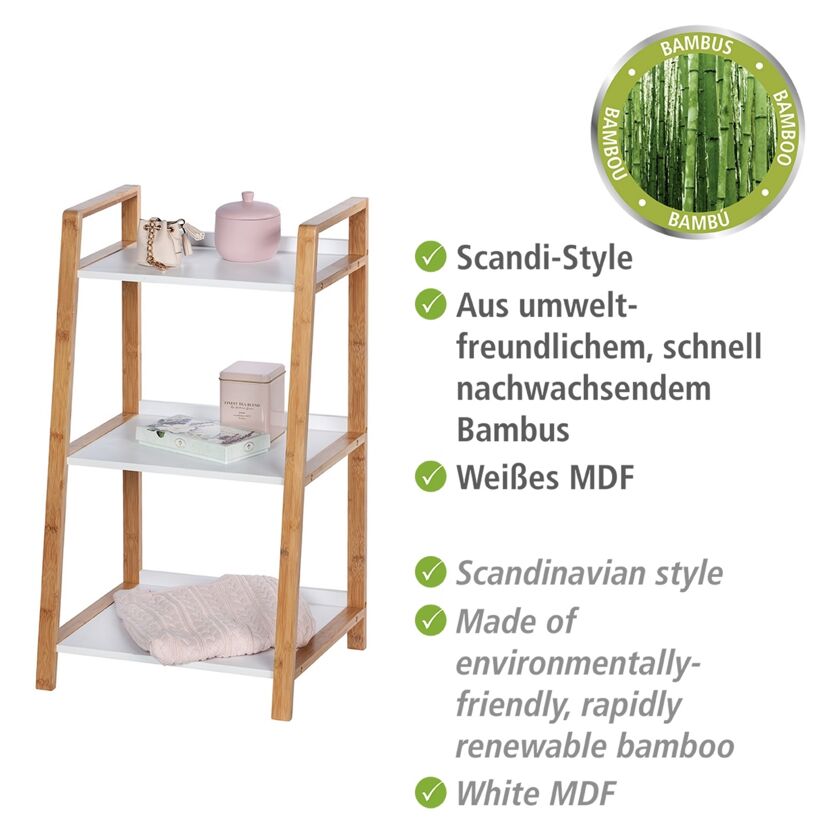 Weißes Bambusregal mit drei Ebenen