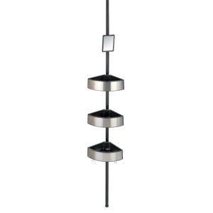 Teleskop-Eckregal 'Premium' edelstahlfarben/schwarz 3 Ablagen, Spiegel 70-260 cm