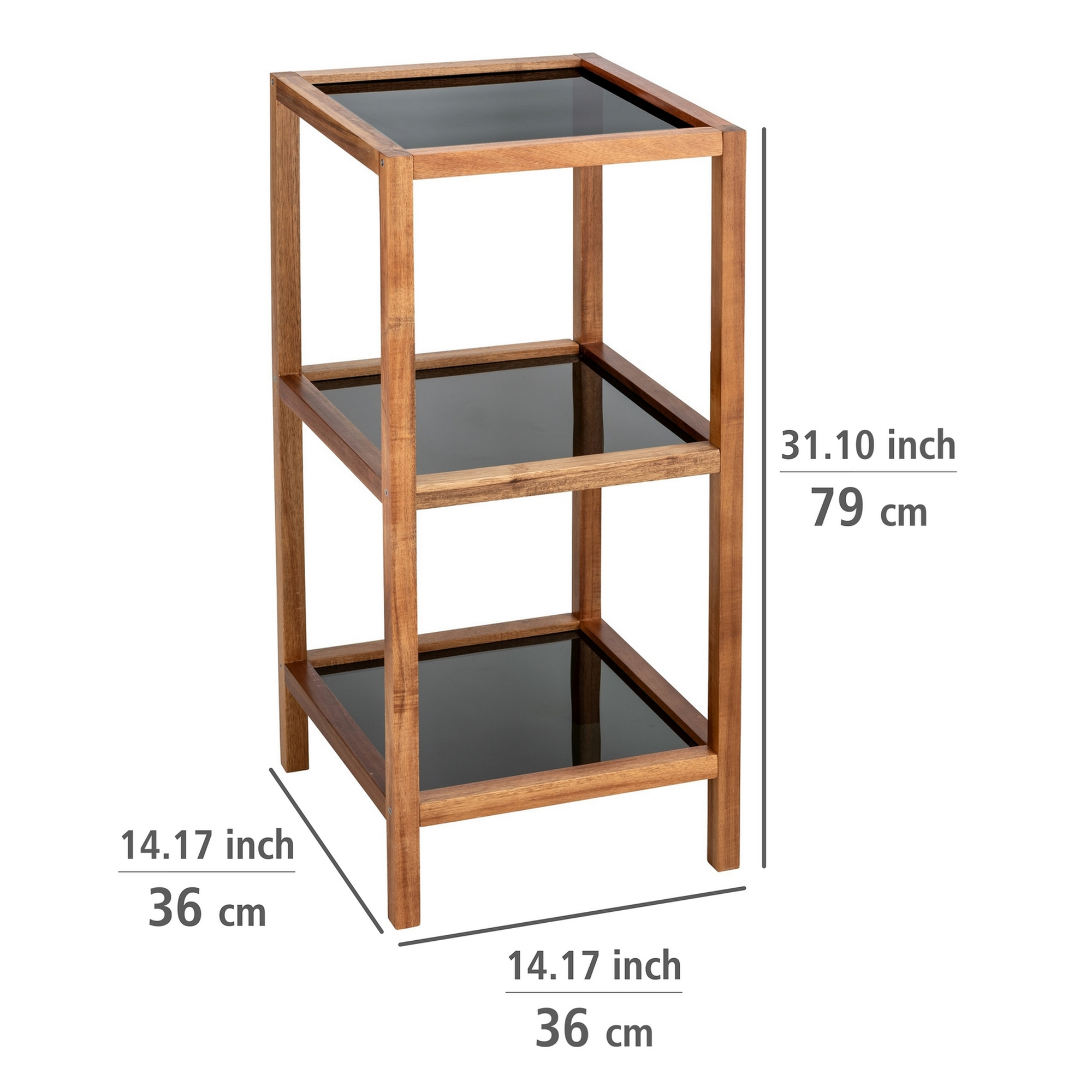 Bad-Regal 'Fondi' Akazienholz 3 Glasböden 36 x 36 x 79 cm + product picture