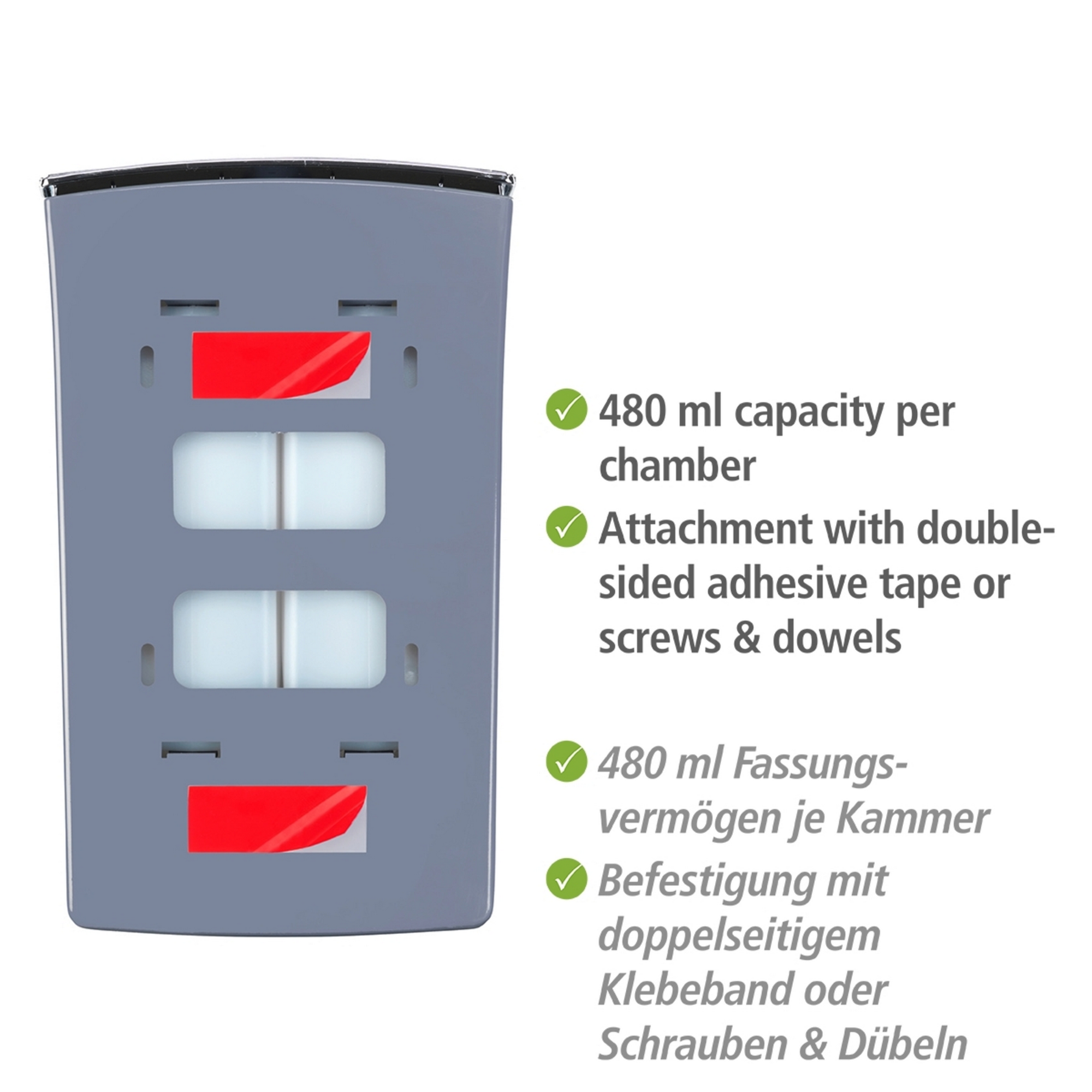 2-Kammer Seifenspender 'Tartas' weiß, je Kammer 480 ml + product picture