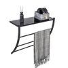 Schwarzes Handtuchregal mit Ablage