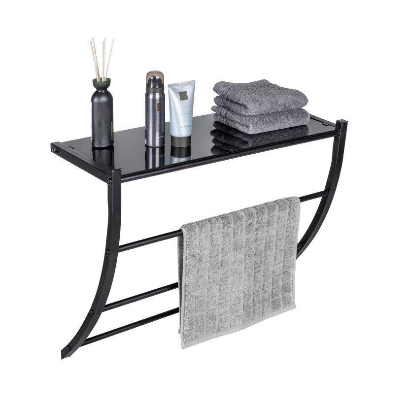 Schwarzes Handtuchregal mit Glasplatte
