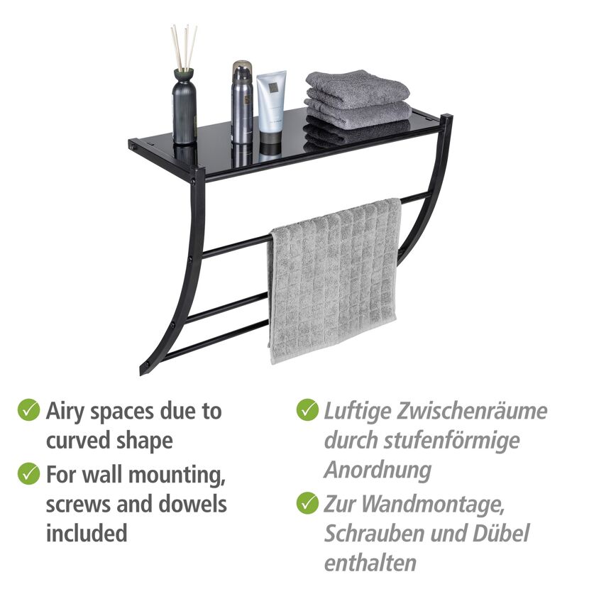 Schwarzes Handtuchregal mit Ablage