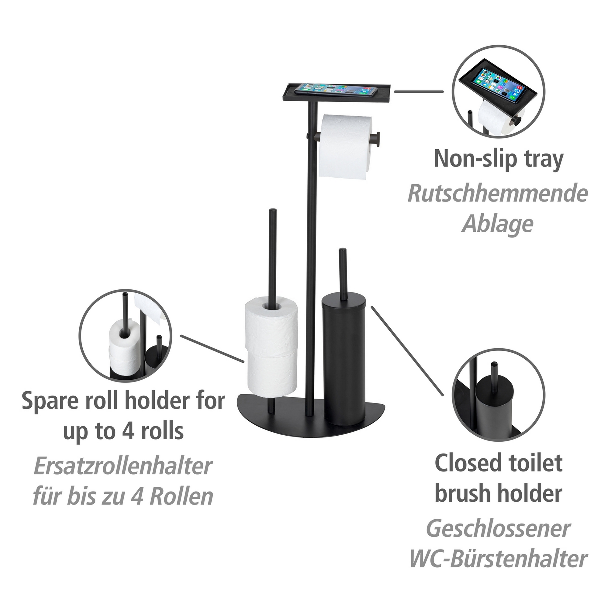 Stand WC-Garnitur 'Cosenza' 4-in-1 matt schwarz mit Ablage + product picture