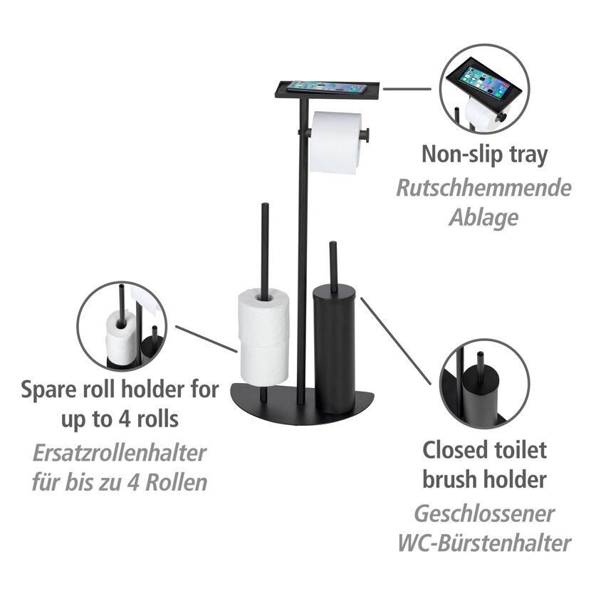 Schwarzer Stand-WC-Rollenhalter mit Bürste