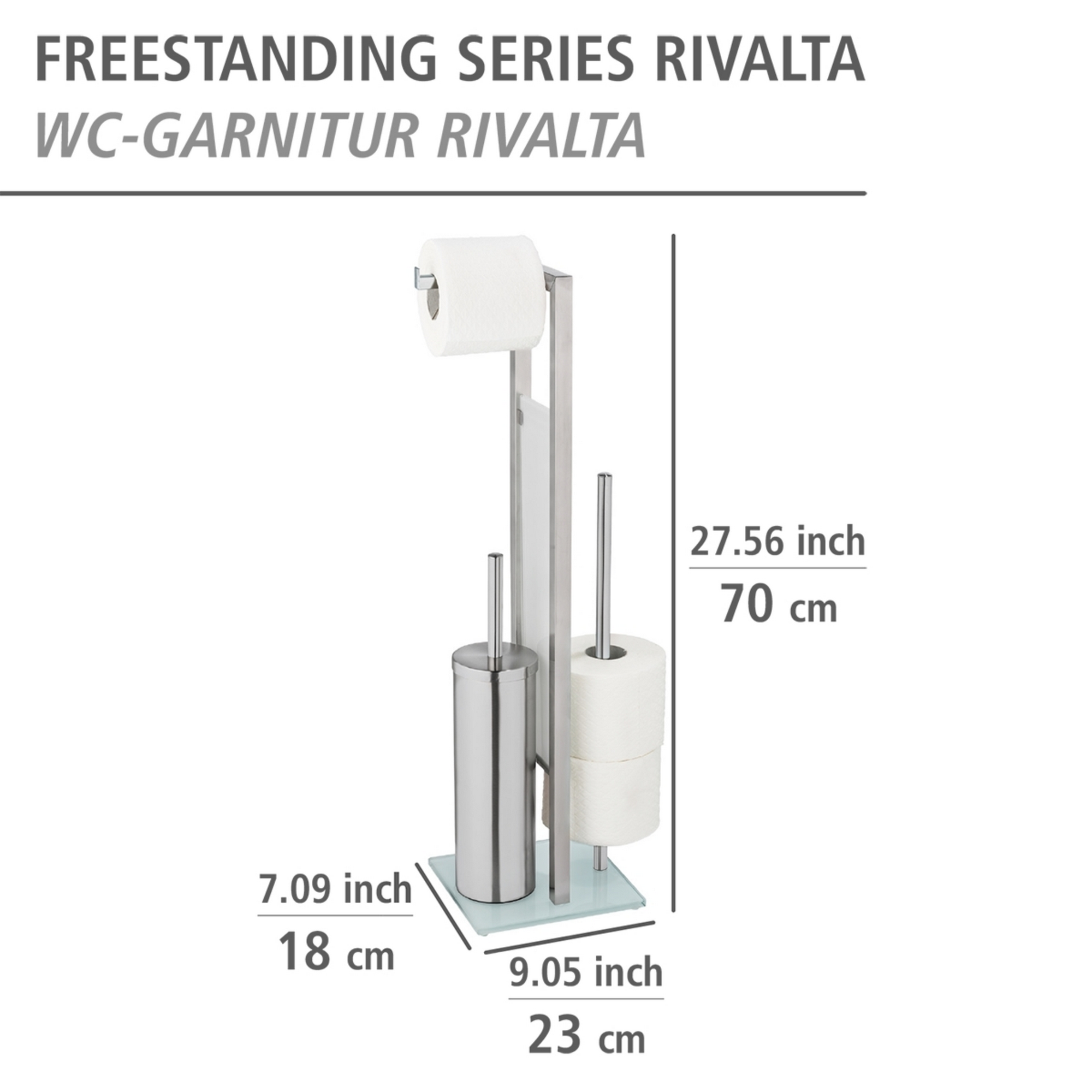 Stand WC-Garnitur 'Rivalta' 3-in-1 edelstahlfarben Standfuß aus Glas + product picture