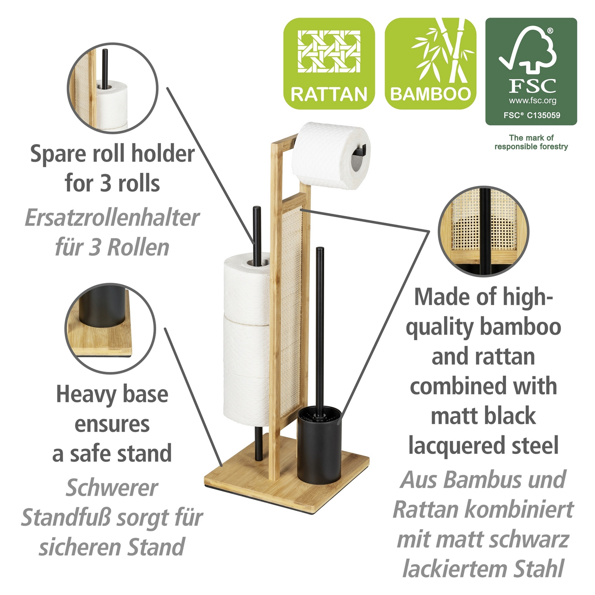 Stand WC-Garnitur 'Allegre' 3-in-1 Bambus/Rattan + product picture