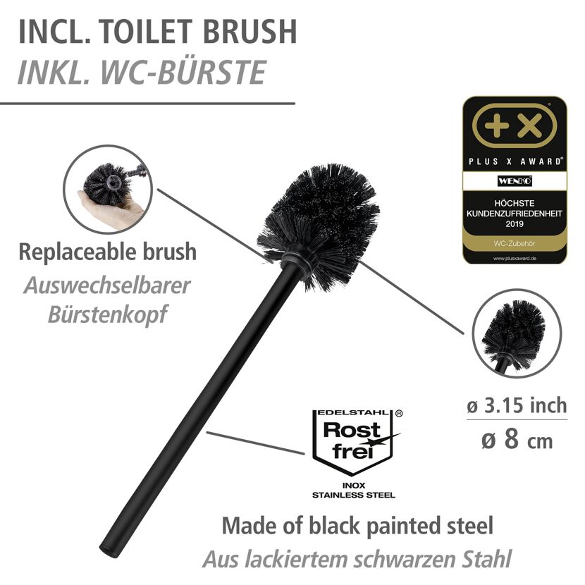 Schwarze WC-Bürste mit auswechselbarem Bürstenkopf