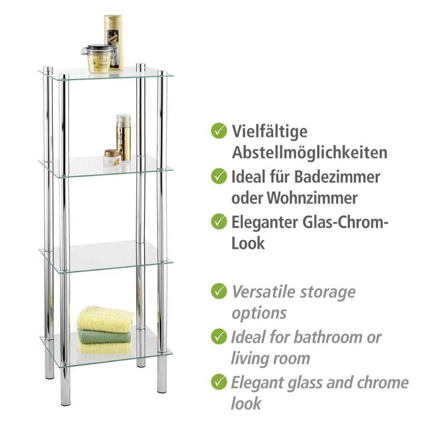 Chromregal mit vier Glasböden