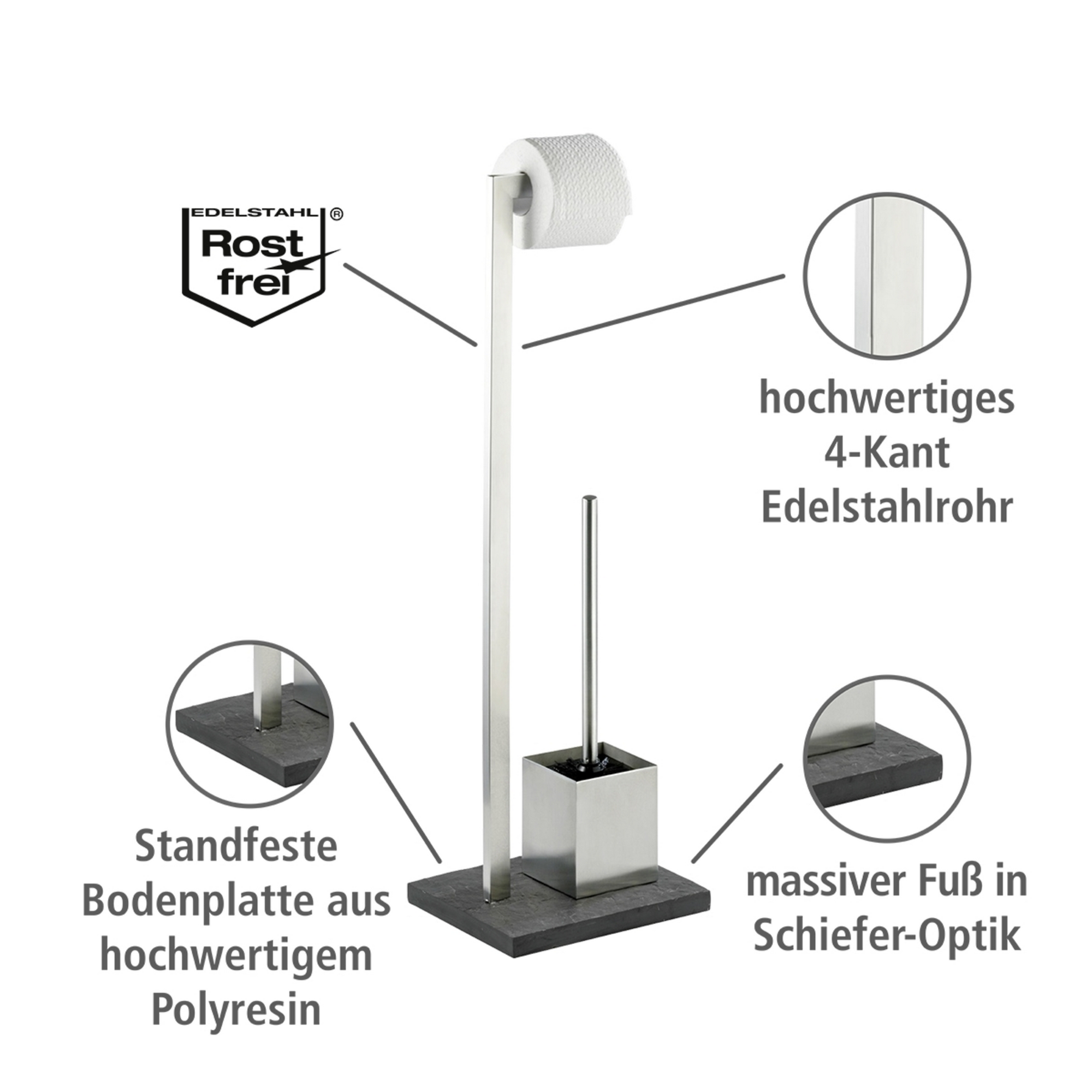 Stand WC-Garnitur 'Slate Rock' 2-in-1 schieferfarben/edelstahlfarben + product picture