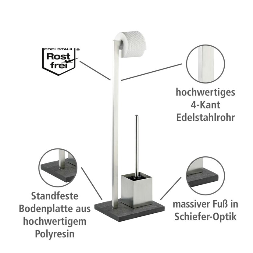 Stehender Toilettenpapierhalter mit Toilettenbürste aus Edelstahl