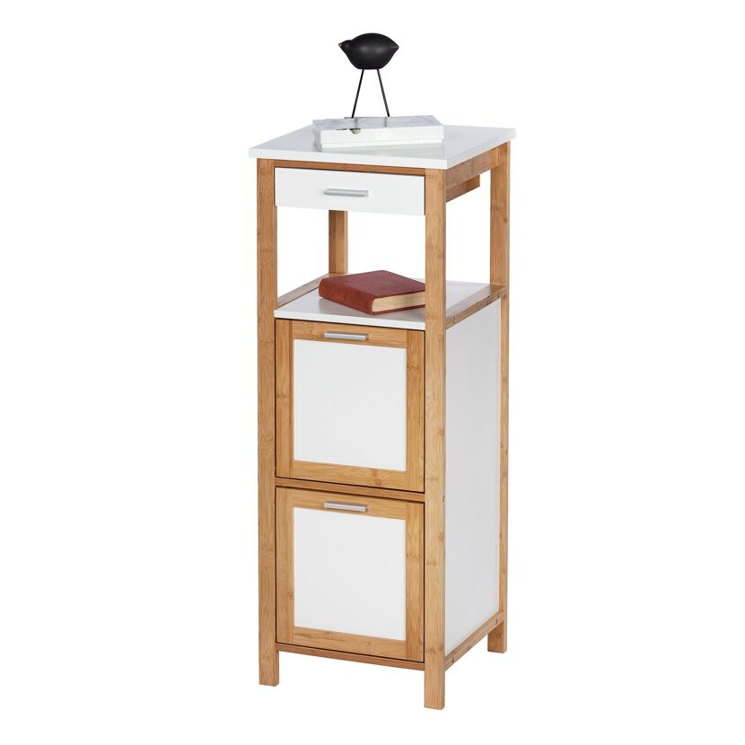 Weißer Holzschrank mit Schubladen und Fächern