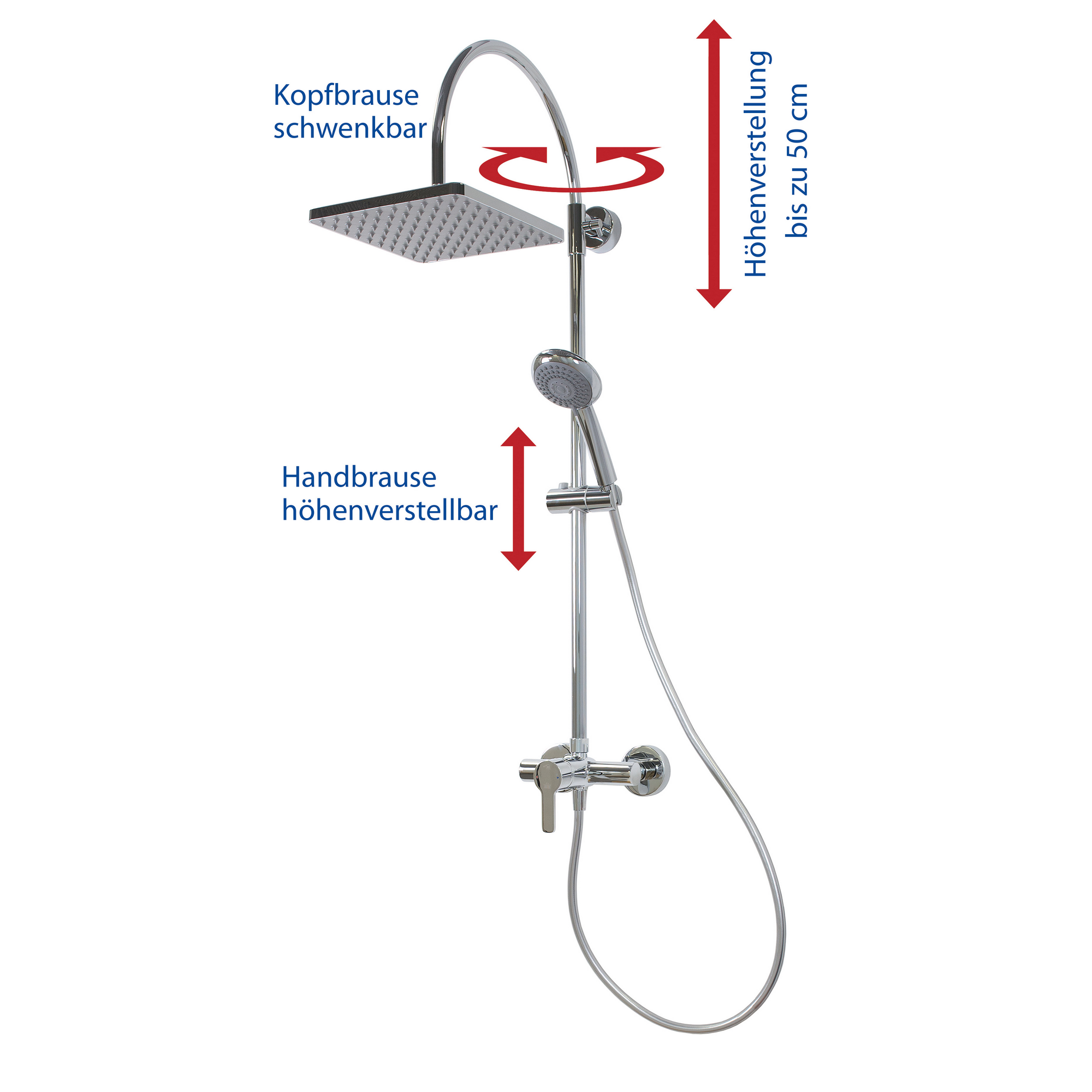 Duschsystem 'Aquamaxx 200' chromfarben mit Einhebelmischer, eckige Kopfbrause + product picture