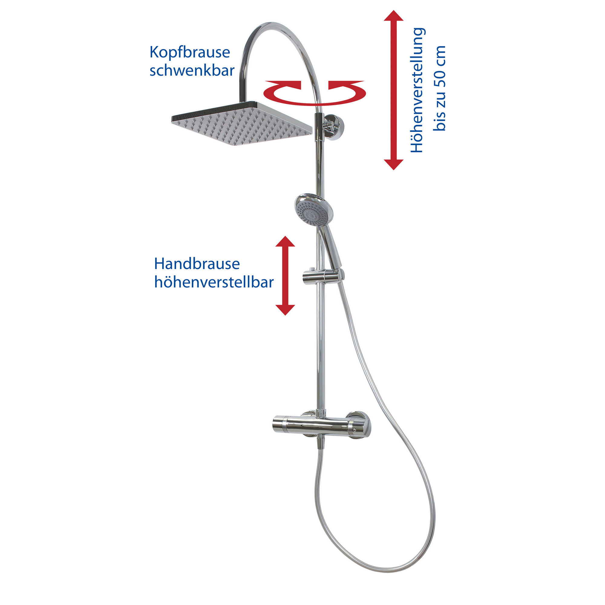 Duschsystem 'Aquamaxx 200' chromfarben mit Thermostat, eckige Kopfbrause + product picture